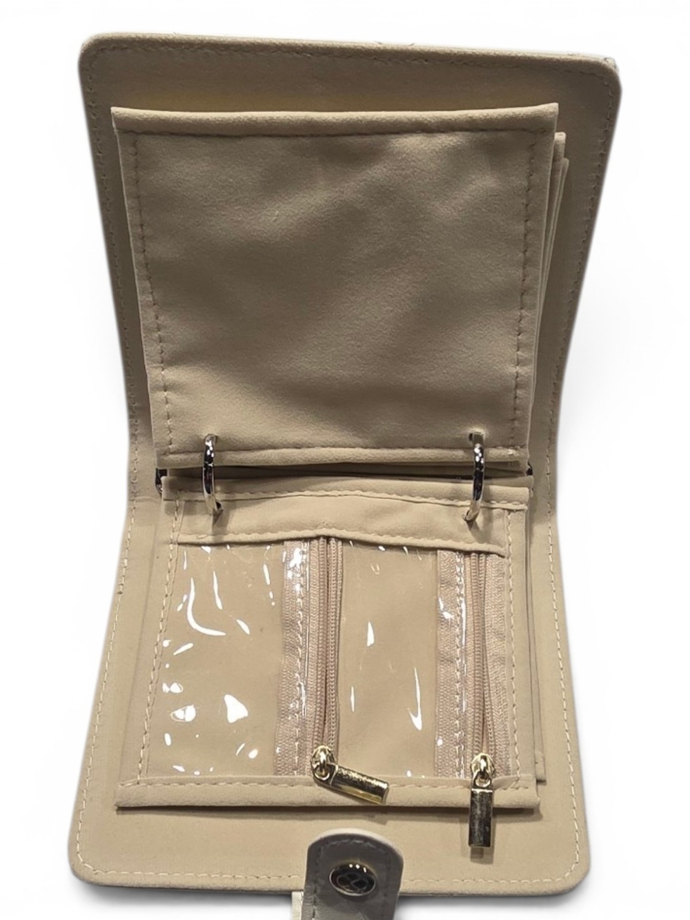 Vlando Travel Jewelry Organizer Case | Quilted Cream Faux Leather | Velvet Lined - Picture 6 of 11